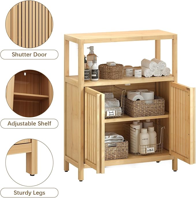 Bamboo Storage Cabinet Bathroom Floor Cabinet Side Storage Organizer Cabinet