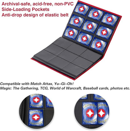 GEAoffice Card Binder, 9 Pockets Trading Card Album Folder, 360 Side Loading Pocket Binder for MTG and Other TCG, Red