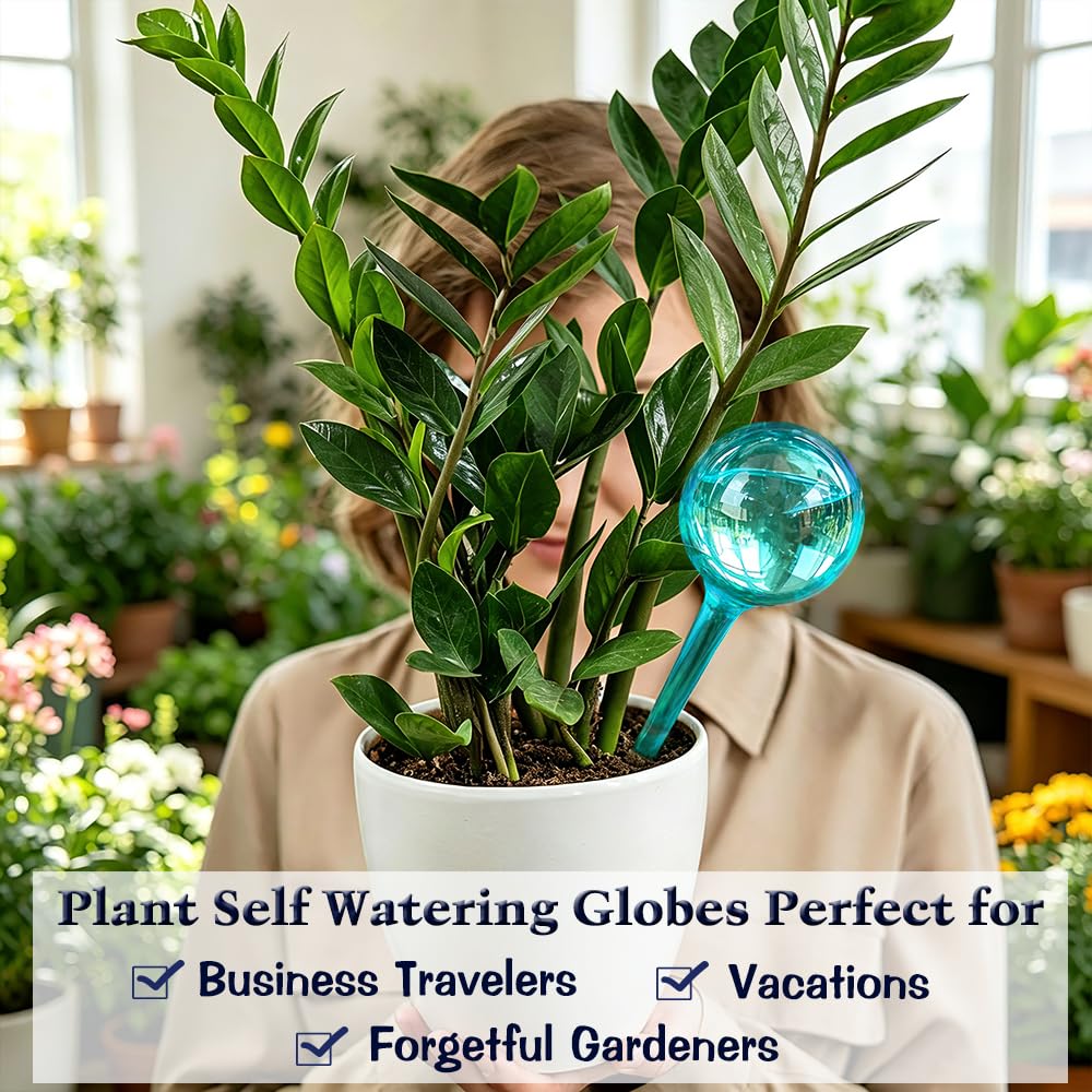 Plant Self Watering Globes, Large 12pcs Flower Automatic Watering Bulbs, Plastic Plant Flower Self Watering Devices, Garden Self Watering Planter Insert for Daily Vocation Watering, Forgetful Gardener