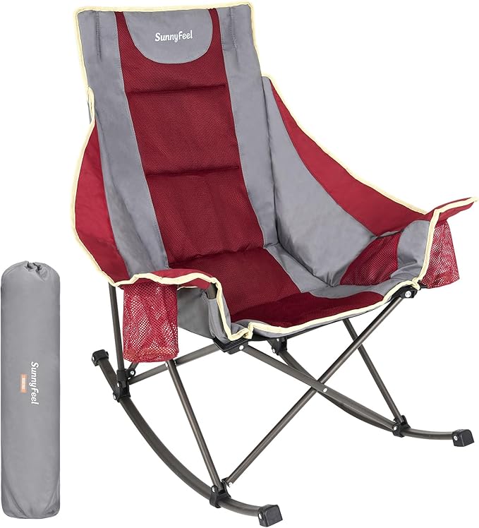 SUNNYFEEL Rocking Camping Chair Fully Padded Patio Folding Chair Portable