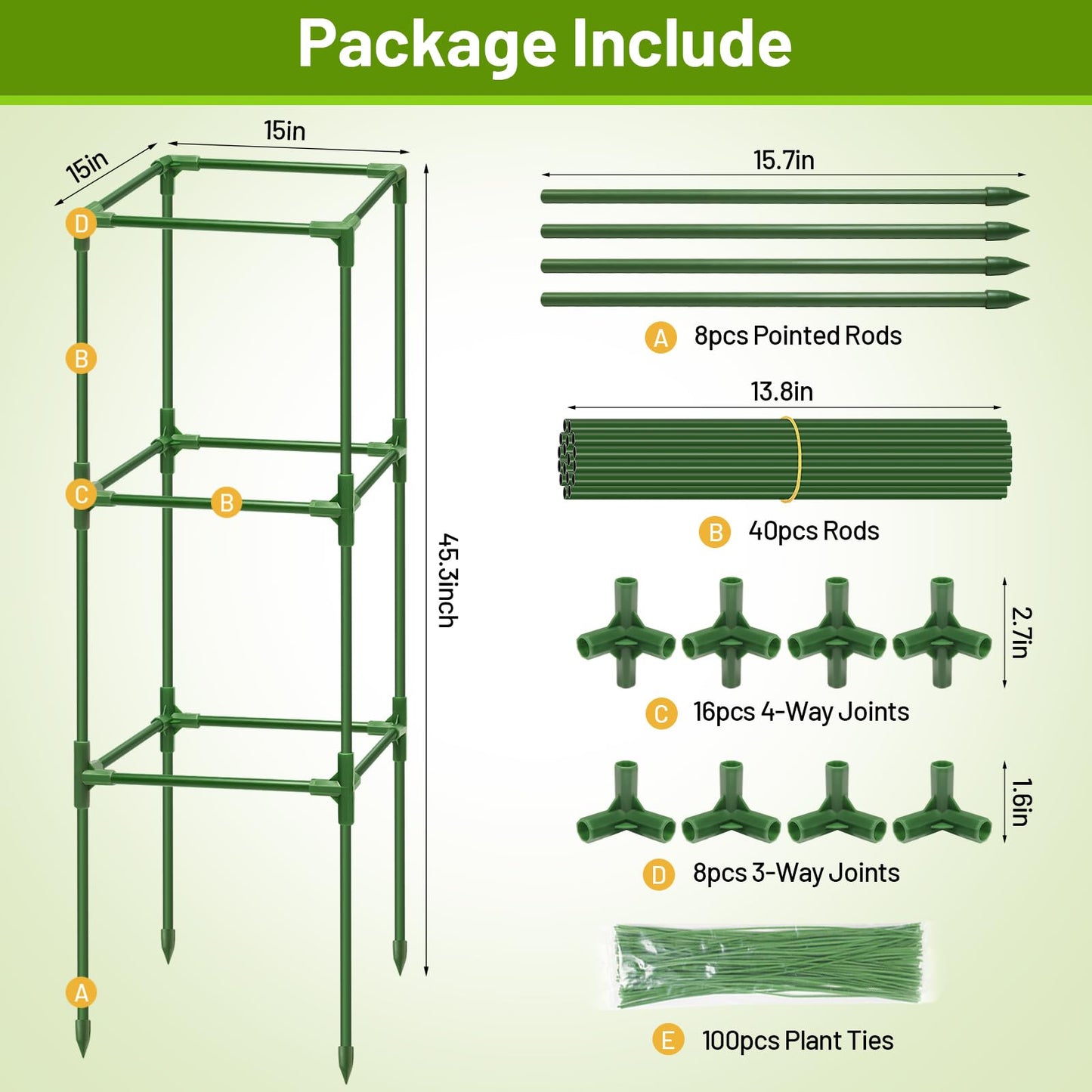 Legigo 2 Pack Square Tomato Cages- 45 Inch Heavy Duty Tomato Trellis for Climbing Plants Outdoor, Tomato Plant Support Stakes Cage Garden Trellis for Garden Raised Garden Bed Cucumbers Vegetables