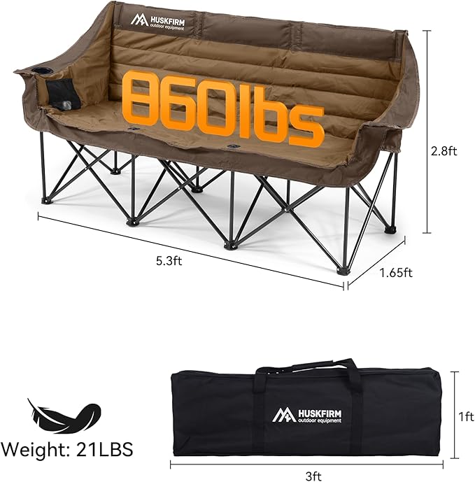 Huskfirm 3 Person Camping Chairs Folding Double Camping Chair Portable