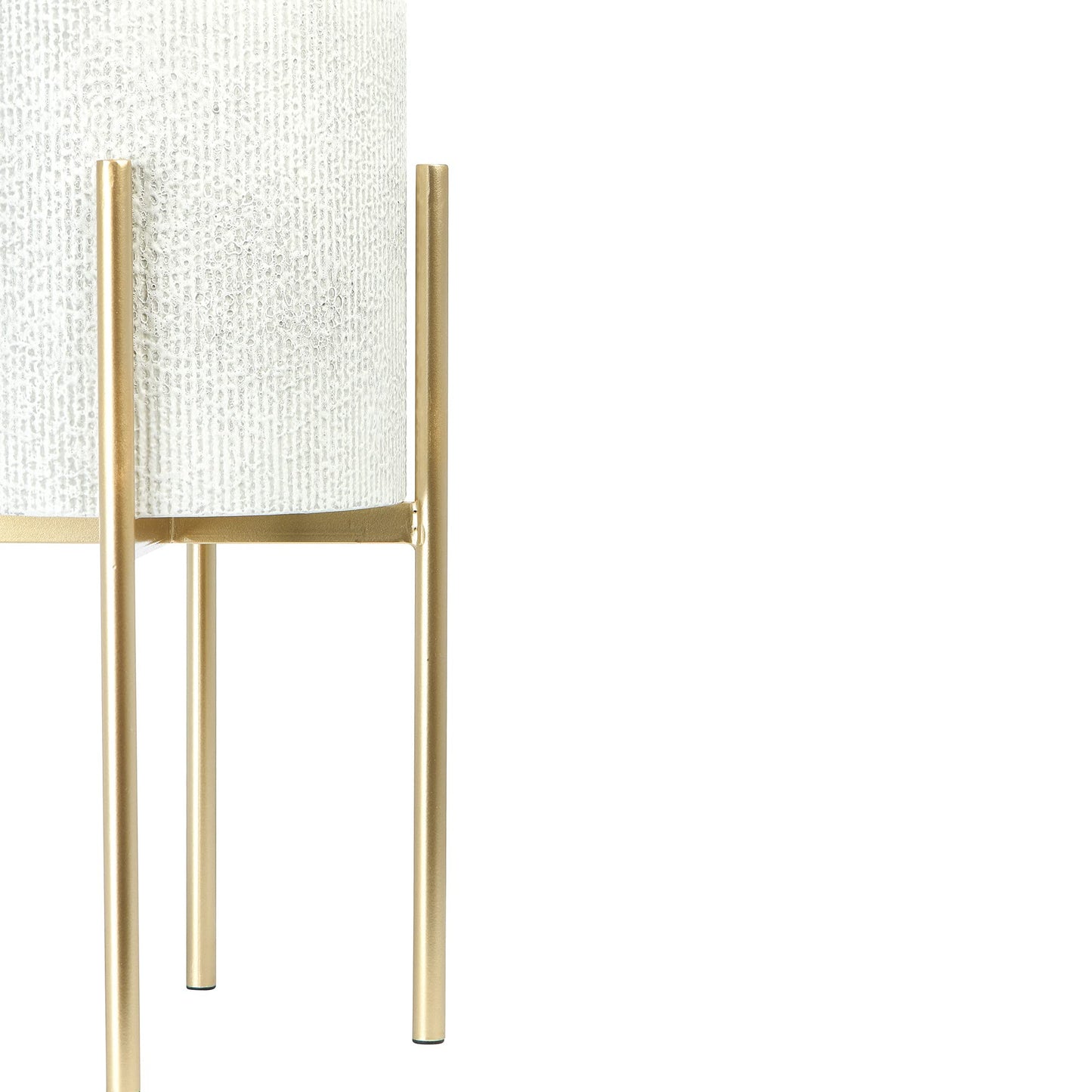 Main + Mesa Modern Boho Embossed Metal Planters with Stands, White and Gold, Set of 2 Sizes