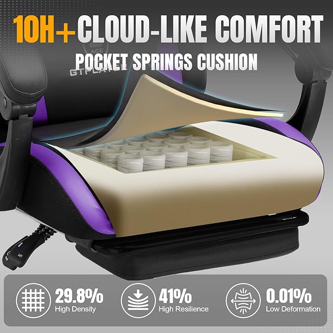 GTPLAYER Gaming Chair with Pocket Spring Cushion, Leather Office Chair with