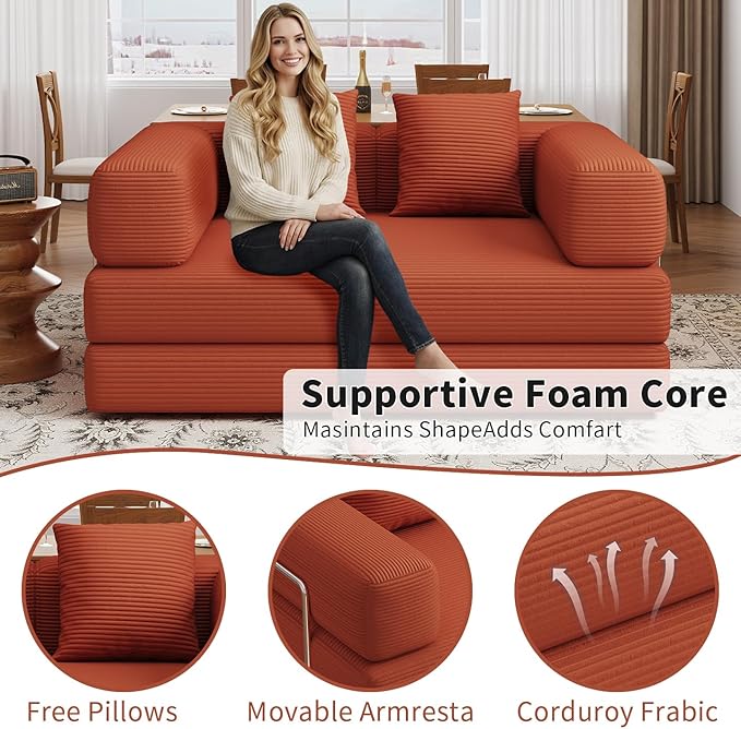 BSHOMGI Folding Sofa Bed, 4 in 1 Convertible Sofas to Lounger Comfy Single Bean