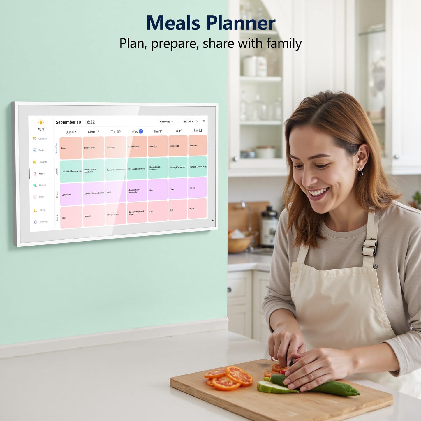 Digital Calendar, 21.5 Inch Electronic Calendar & Chore Chart, Smart Family Organizer with Interactive Touchscreen Display, Wall Mount or Desk Mount in Portrait or Landscape