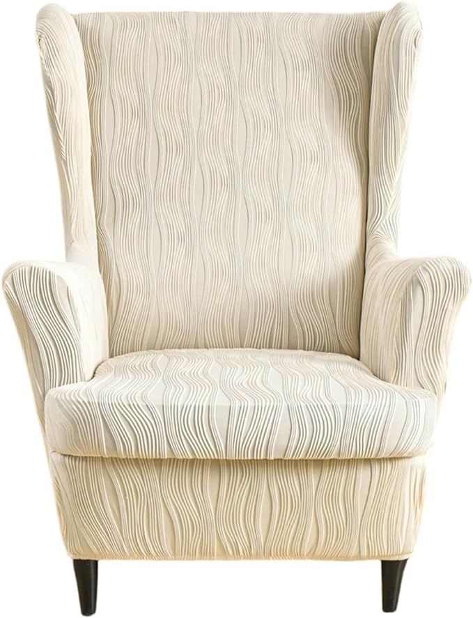 HAOYONG Wingback Chair Slipcovers Elastic Jacquard Wing Chair Covers 2 Pieces