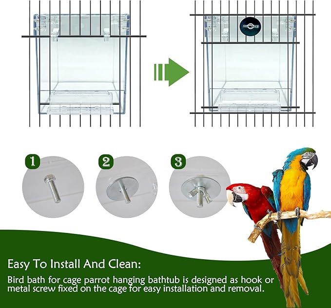 PINVNBY Bird Bath Box for Cage,Transparent Parakeet No-Leakage Bathtub Hanging Cube Tube Shower Box Cages Accessory with Water Injector and Balls Toys for Pet Birds Canary Parakeet Cockatoos (8 Pcs)