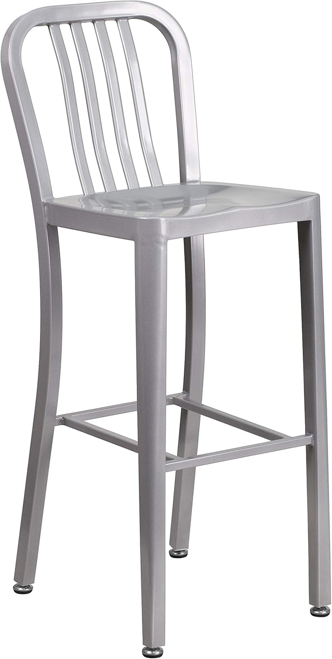 Flash Furniture Commercial Grade 30" High Silver Metal Indoor-Outdoor Barstool
