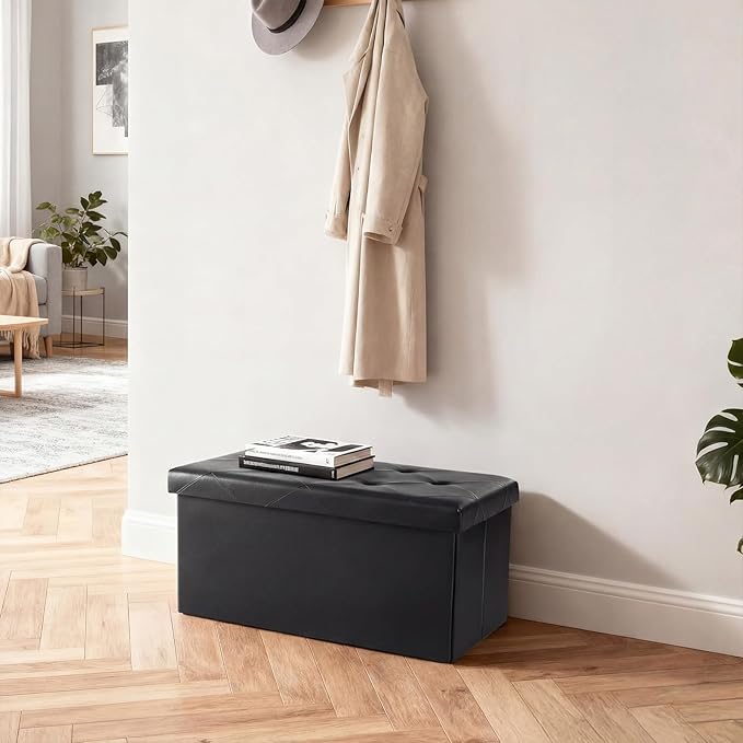 DUMOS 30 Inch Folding Storage Ottoman Bench, Large Hidden Storage Chest