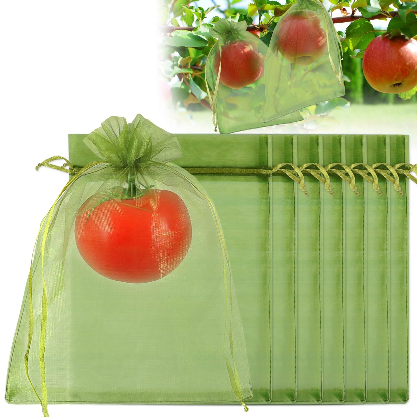 Shintop 100Pcs Fruit Protection Bags, 6x9 Inch Green Fruit Tree Netting Cover Drawstring Mesh Tomato Bags Pest Barrier for Apples Mango