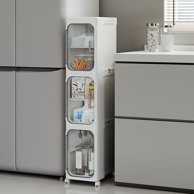 3-Tier Tall Narrow Storage Cabinet, Slim Bathroom Storage Cabinet