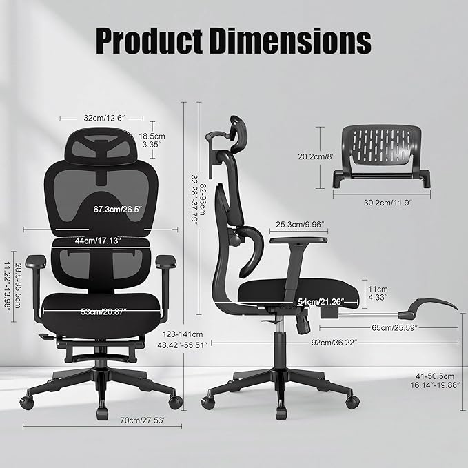 Ergonomic Office Chair with Footrest – Adjustable Lumbar Support, 3D Armrests &
