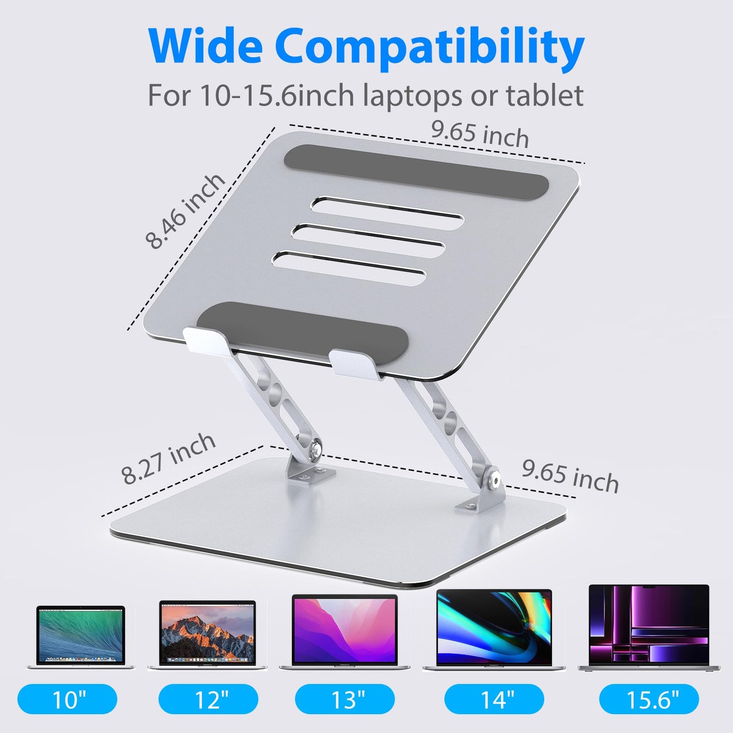 Gogoonike Laptop Stand for Desk, Adjustable Laptop Riser, Metal Foldable Computer Stand Holder Portable Notebook Mount, Ventilated Cooling Printer Stand Compatible with 10-15.6” Laptops