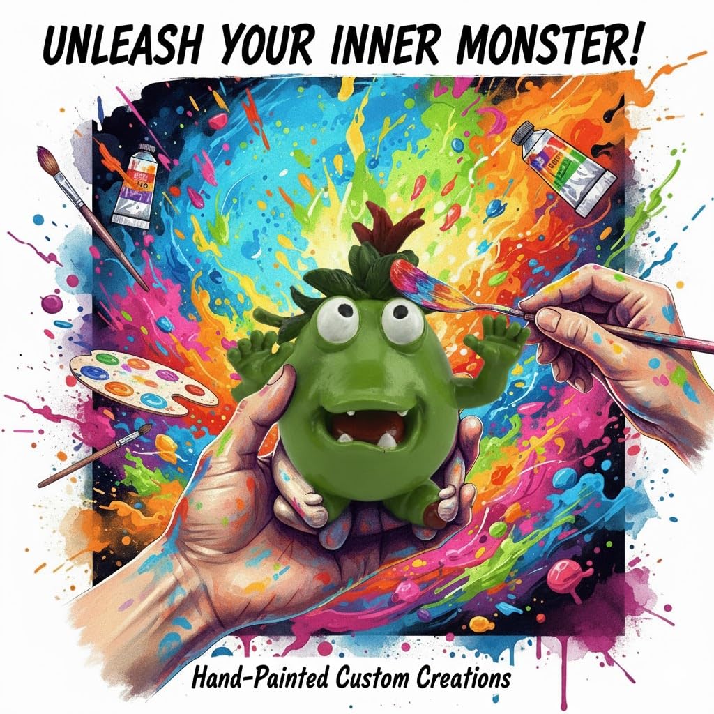 GoGnome Cute Green Monster Resin Figurine Indoor Outdoor Garden Statue Whimsical Funny Desk Decor - Little Alien Creature with Red Flower/Sprout, Unique (Green)