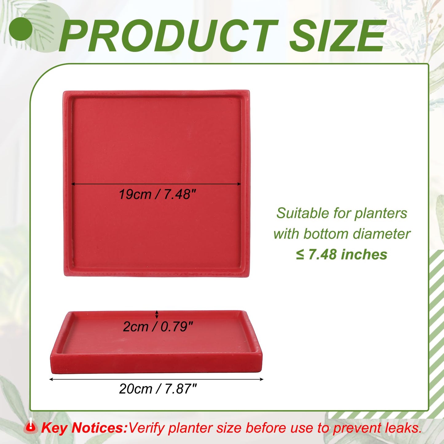 YELARXI 7.5 Inch Ceramic Plant Saucers, Square Flower Planter Water Trays Ceramic Plant Saucer Pot Tray -Fitting for (Outdoor/Indoors/Garden/Planting/Water/Flower/Coffee) Burgundy