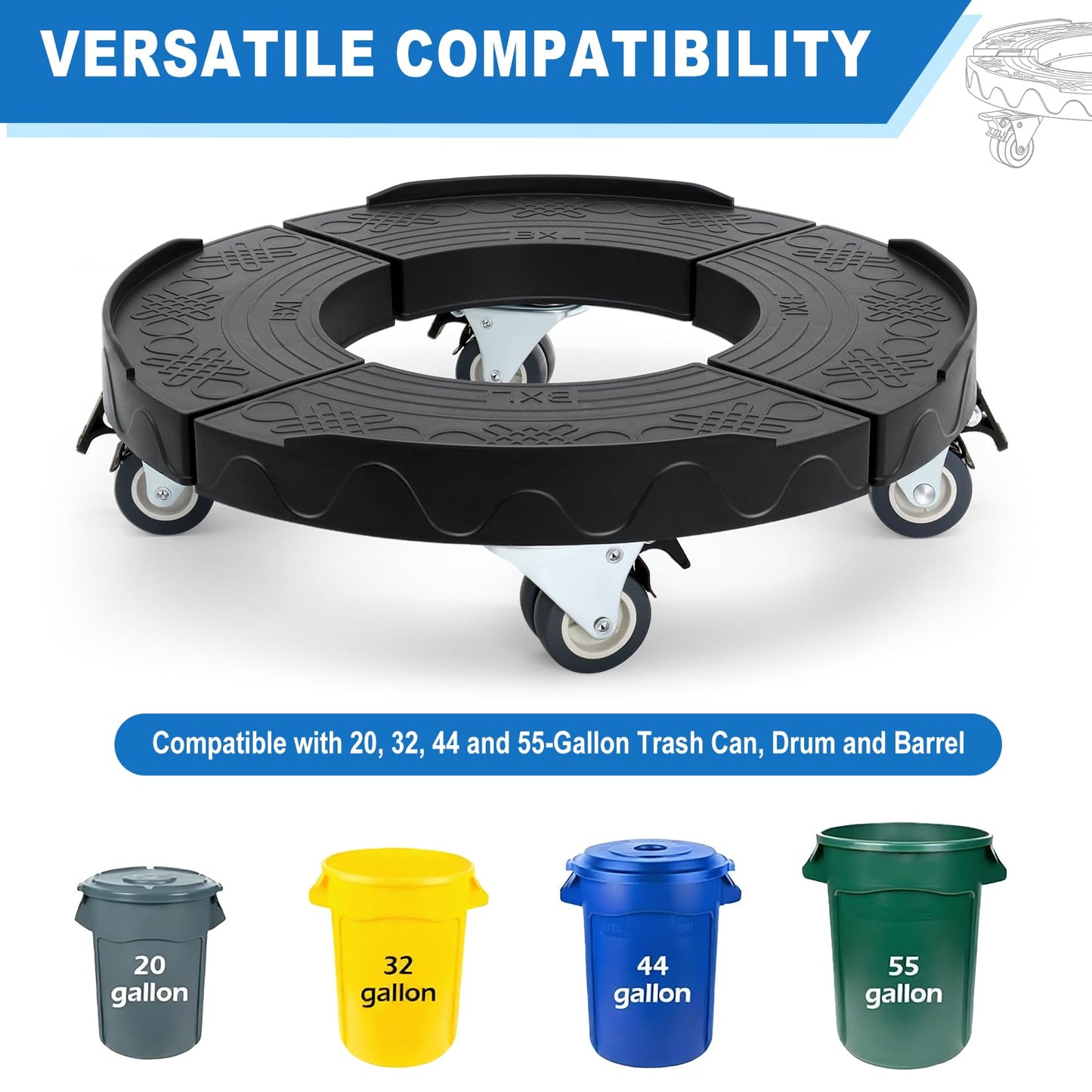 W B D WEIBIDA Trash Can Dolly Wheels Adjustable 15-19 Inch Round Roller with 4 Wheels Drum Cart Heavy Duty 440lbs Keg Truck Large Barrel Dollies Multi Functional Rolling Stand Plant Caddy