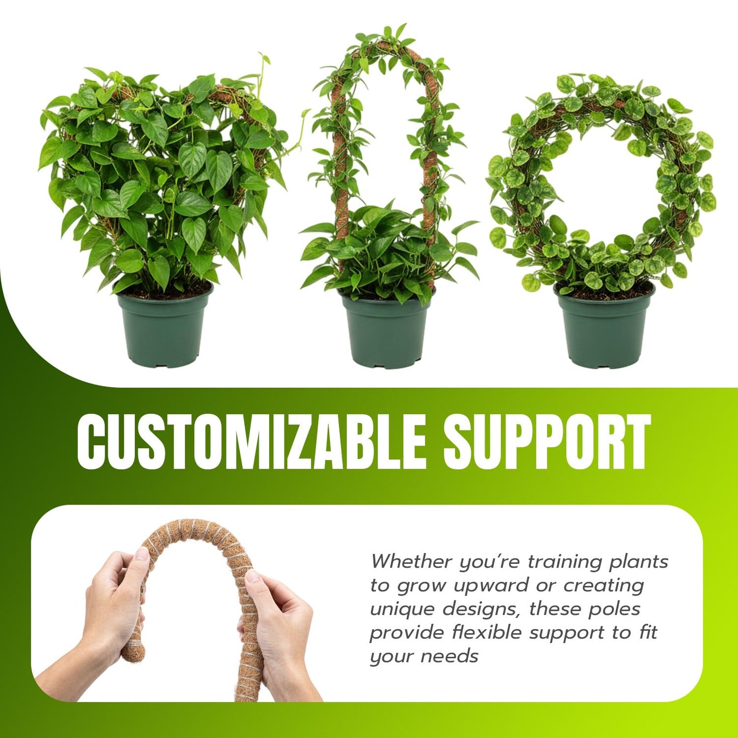 Mcbazel 2 Pack 47 Inch Bendable Moss Pole for Plants Monstera - Tall Coco Coir Plant Support Stakes for Large Indoor Climbing Plants Vines - Flexible Totem Stick Kit with Full Garden Ties