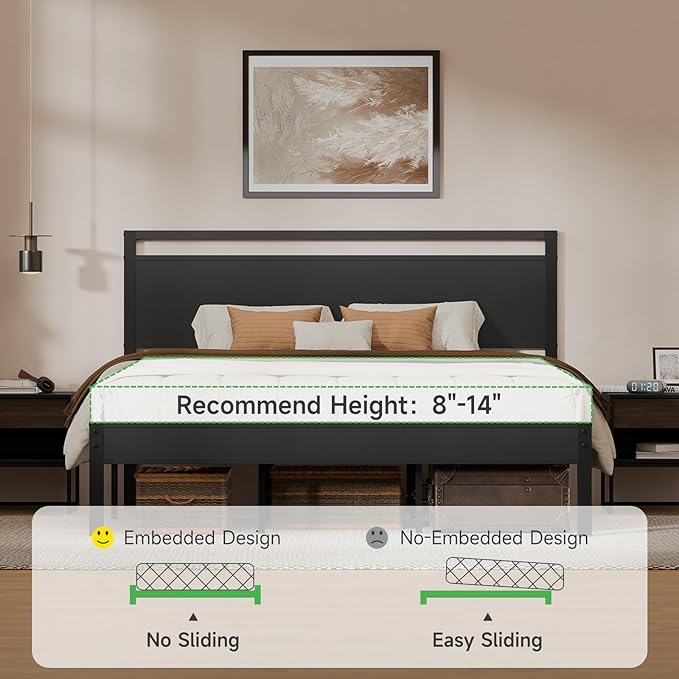 Z-hom Upgraded King Size Bed Frame, Heavy Duty Metal Sturdy King Bed Frame
