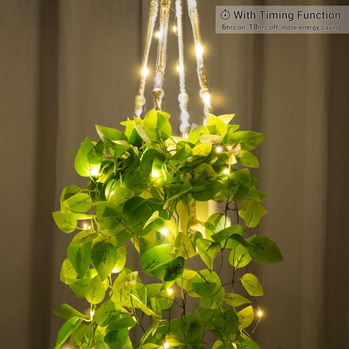 Mkono Fake Hanging Plant with Lights, Artificial Plants for Home Decor Indoor Macrame Plant Hanger with Fake Vines Greenery for Bedroom Bathroom Kitchen Office Decor (1)