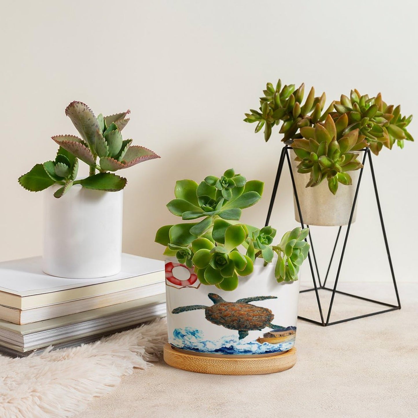 DreamAutumn Ocean Theme Sea Turtle Ceramic Planters Ceramic Pots with Saucers Orchid Pots for Plants Succulents Pots Office Desk Garden Balconys New Home Decor,Gifts for Mom Mother Grandmother
