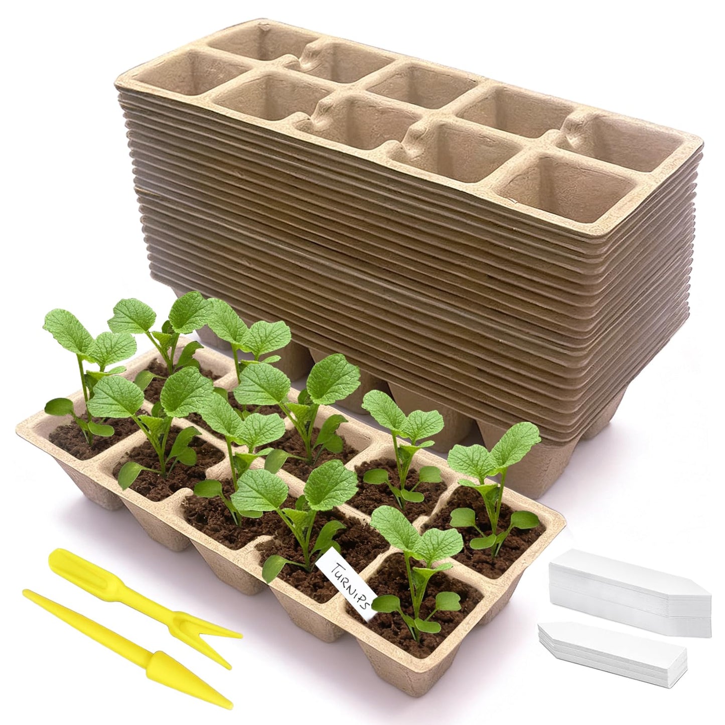 Kimdozee 240 Cells Seed Starter Tray, 24 Pack Germination Peat Pots with 100 Labels, Plant Starter Kit for Seedlings