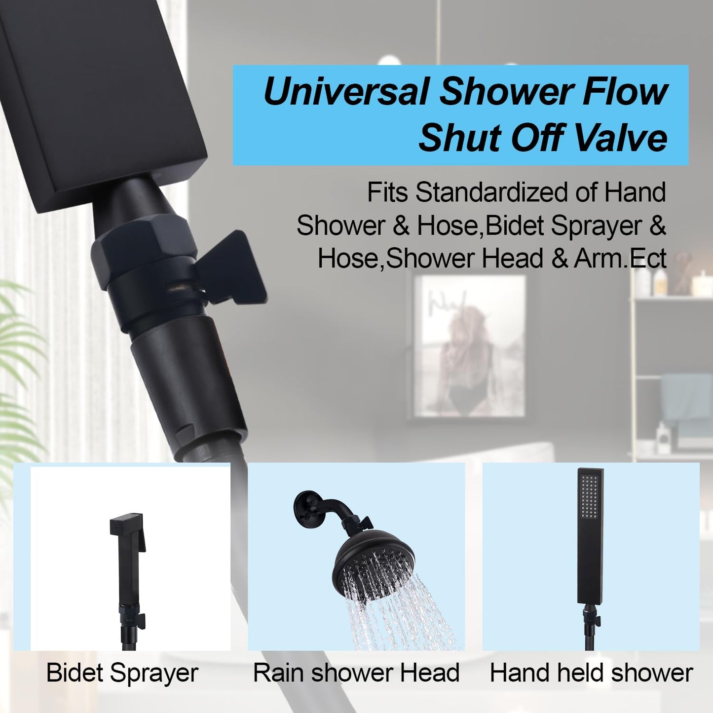 AZOS Brass Shut Off Valve, Water Flow Control Valve, Shower Head Shut Off Valve, Water Flow Control Valves G1/2 Pressure Regulator, Water Pressure Regulator in Black
