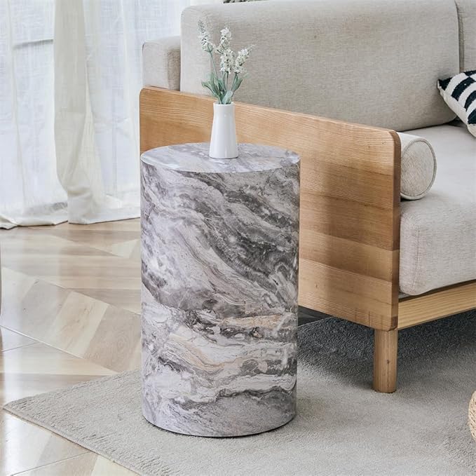 Round End Table Living Room Table, Faux Marble Sofa Couch Side Table, Bedside