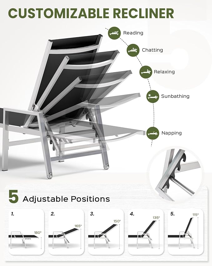 Vexwalx Patio Chaise Lounge Chair Outdoor