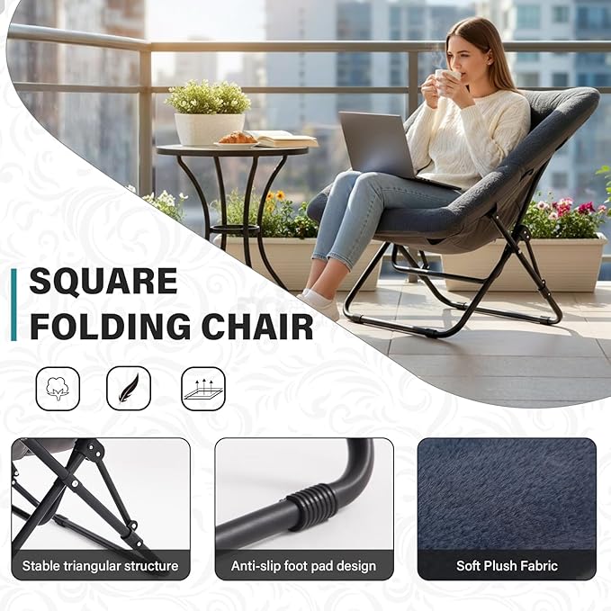 Tiita Comfy Folded Chair, Soft Faux Fur Oversized Folding Accent Chair