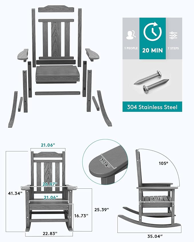 SERWALL Oversized Rocking Chair Set of 2 Outdoor, HDPE Outdoor Rocking Chair