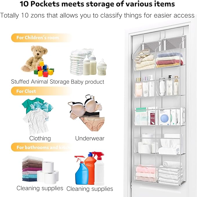 Over the Door Organizer 5 Tiers, Extra Large Behind Door Storage of 10