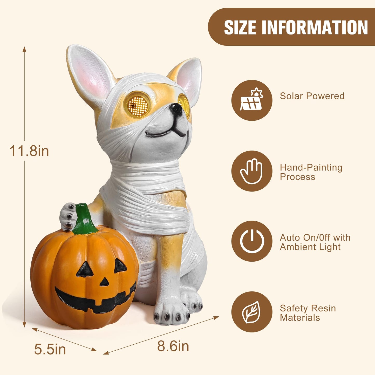 QOCNAM Halloween Decorations, Halloween Dog Statue Holding Pumpkin, with 360°Rotating Glowing Eyes and Solar Power,Outdoor Dog Statue for Front Door Porch, Yard, Lawn, Garden &Spooky Gifts