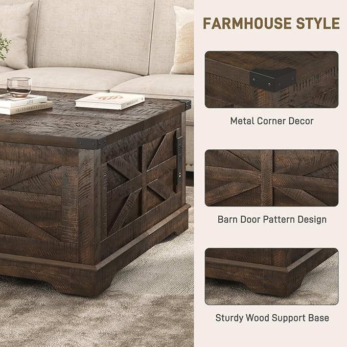 Hlivelood 36" Farmhouse Movable Lift Top Coffee Table