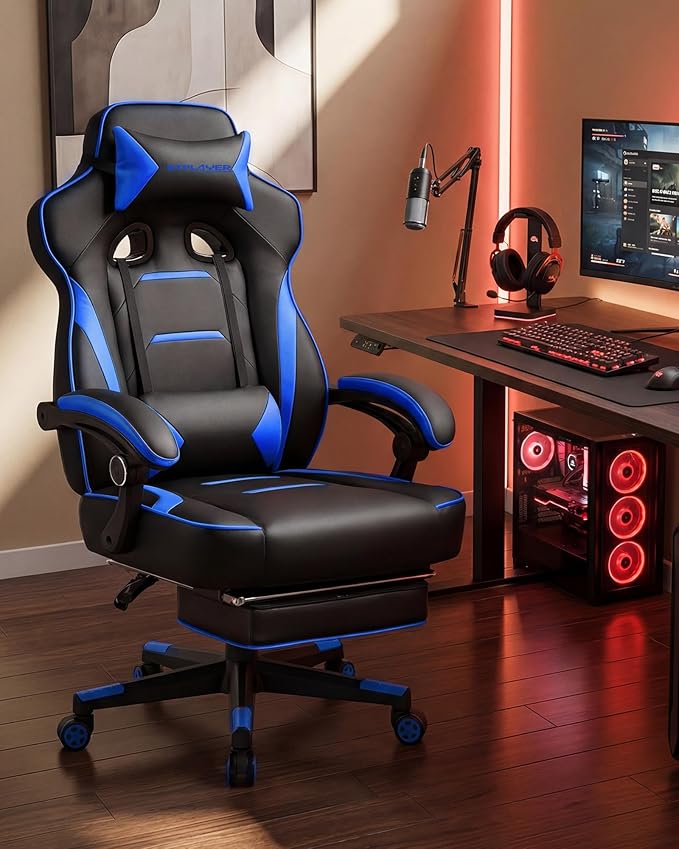GTPLAYER Gaming Chair with Footrest, Big and Tall Game Chair 350lb Racing Style