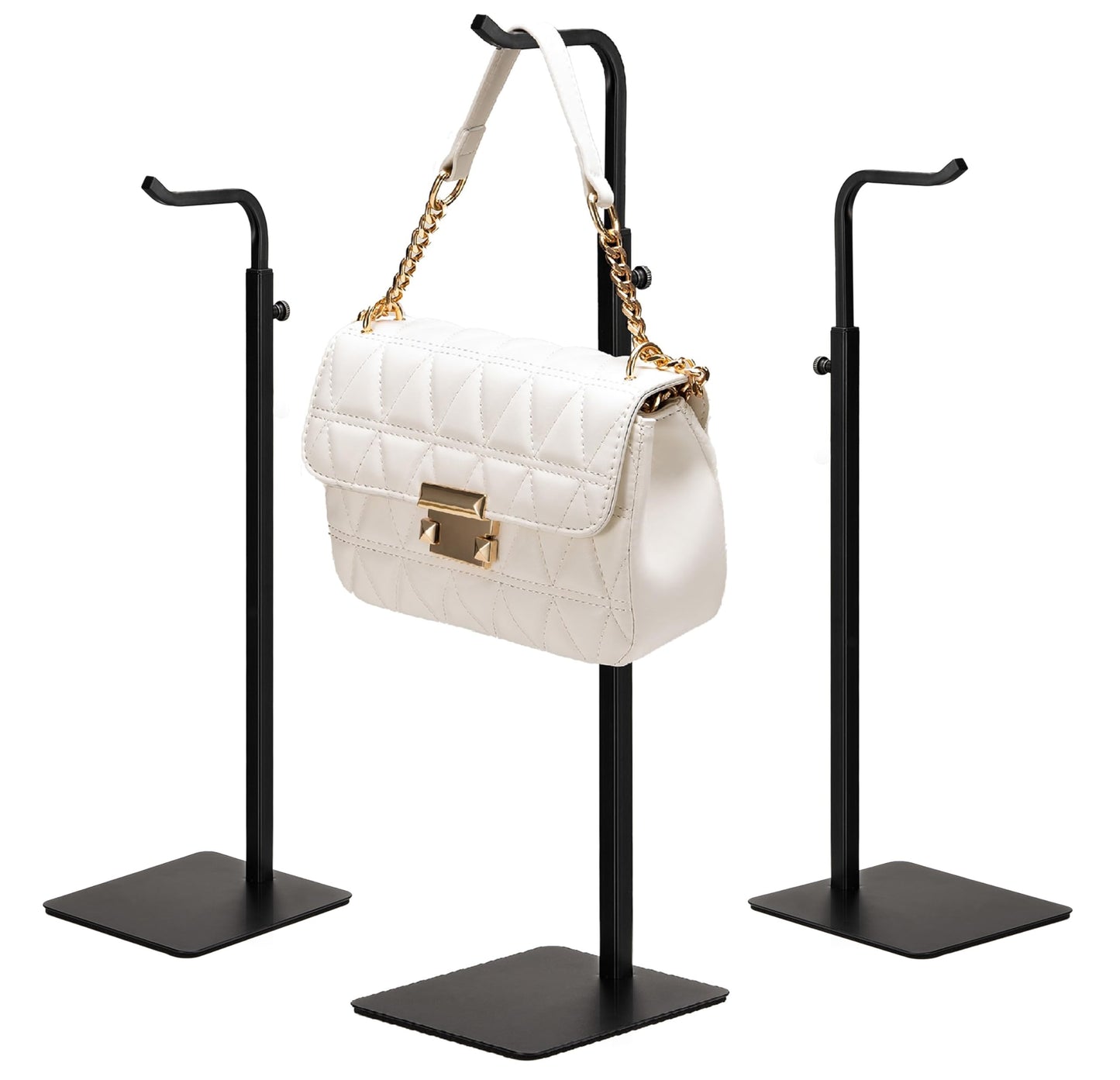 Josmimic 3 Pack Purse Holder Handbag Display Stand: Hanger Rack Showing Bags, Purses, and Wreath, Adjustable Black Hook Stand for Tabletop, Closet, Desk, and Retail Use for Vendors