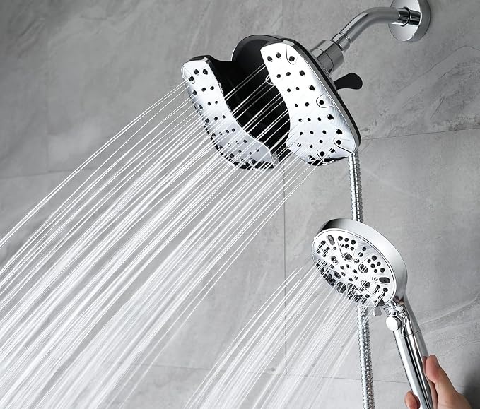 INAVAMZ 2-in-1 Shower Heads with Handheld 2.5GPM: 10” Rain Shower Head & Hand Held Shower Head, 9 Spray Settings Detachable Shower Head with ON/OFF Switch and 15-Stage Filter
