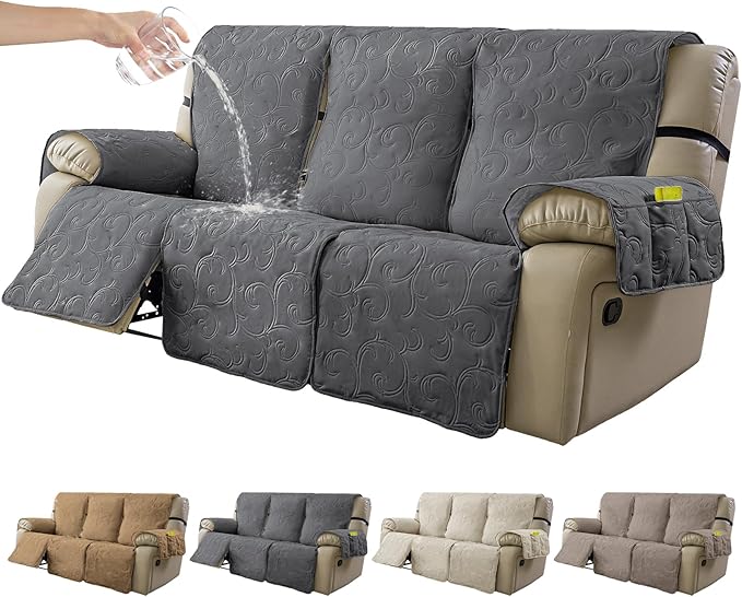 100% Waterproof Recliner Sofa Covers 3 Seater, 6-Piece Split Non-Slip Reclining