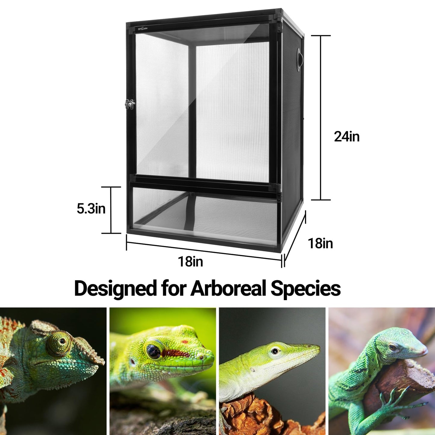 REPTI ZOO 18" x 18" x 24" Reptile Tank, Deluxe Foldable Screen Cage, 34 Gallon Vertical Terrarium with Fogger & Cable Pass, Tall Enclosure for Chameleon, Tree Frog, Crested Gecko, Arboreal Reptiles