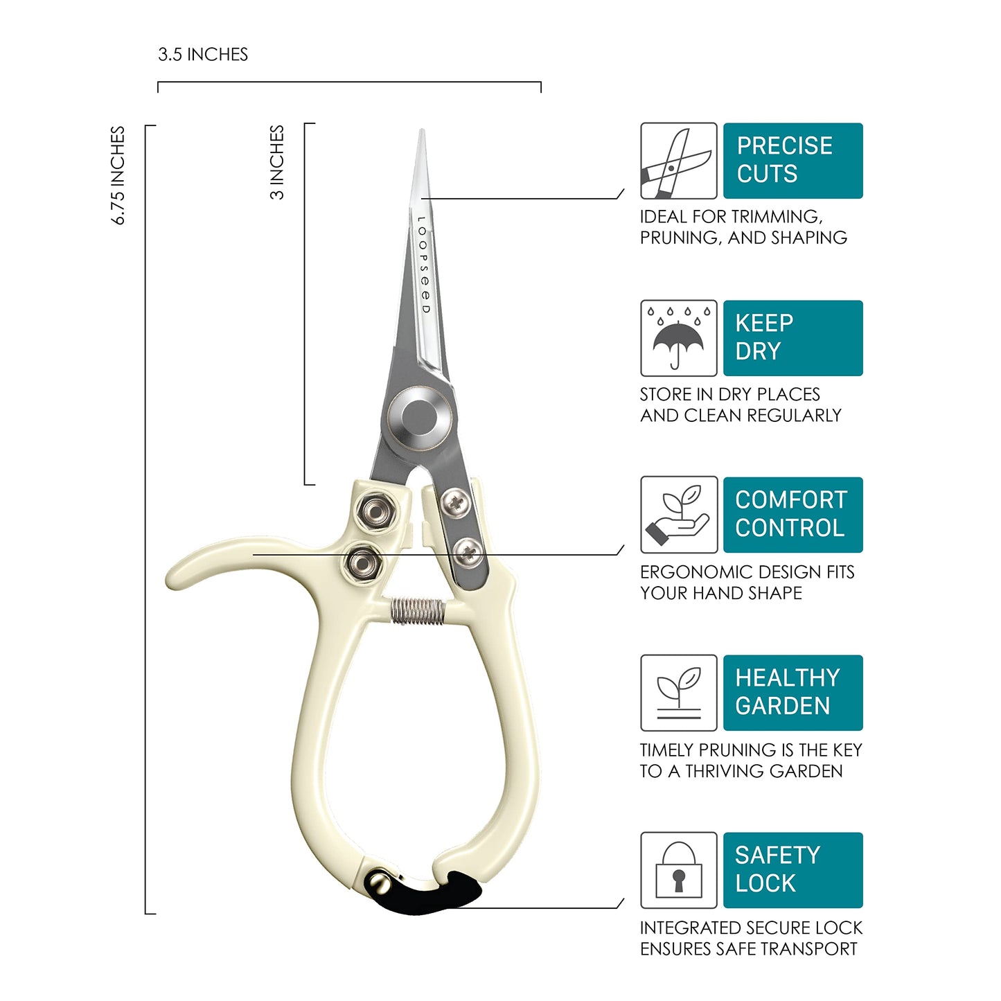 LOOPSEED Plant Pruning Shears with Vegan Leather Sheath Garden Trimming Scissors with Belt Holster Bonsai Trimmers Herb Snips Flower Clippers Modern Tools 2 Piece Bundle (Cream Pruner Beige Sheath)