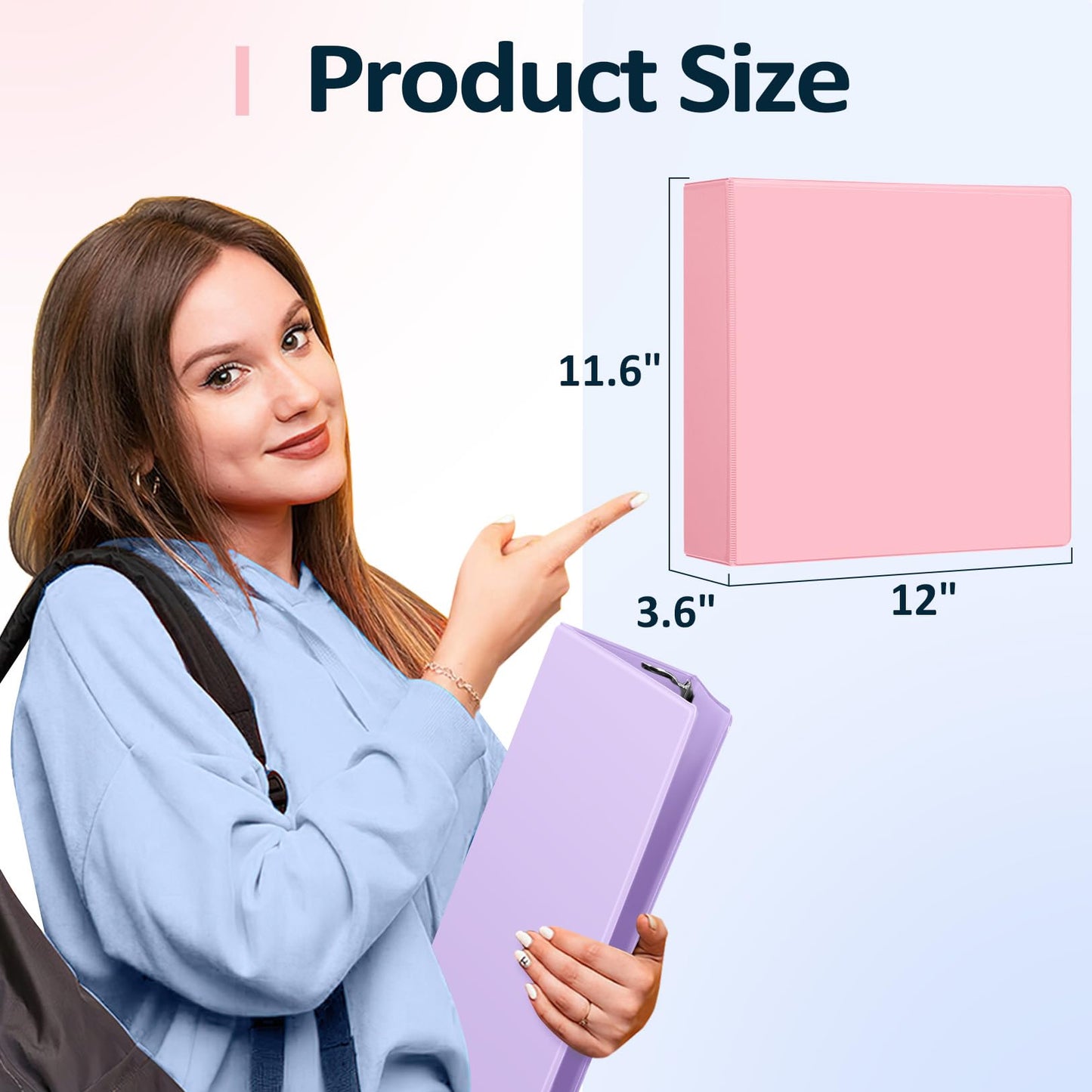 Sooez BinderX Extra Durable 3 Inch 3 Ring Binder, D-Ring Large Binders, Holds 670 Sheets of 8.5x11 Paper, Customizable View Cover with 2 Inside Pockets, School & Office Supplies, Lavender