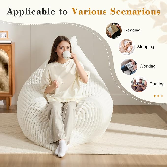 3-in-1 Giant Bean Bag Chair for Adults & Kids, Convertible Floor Sofa to