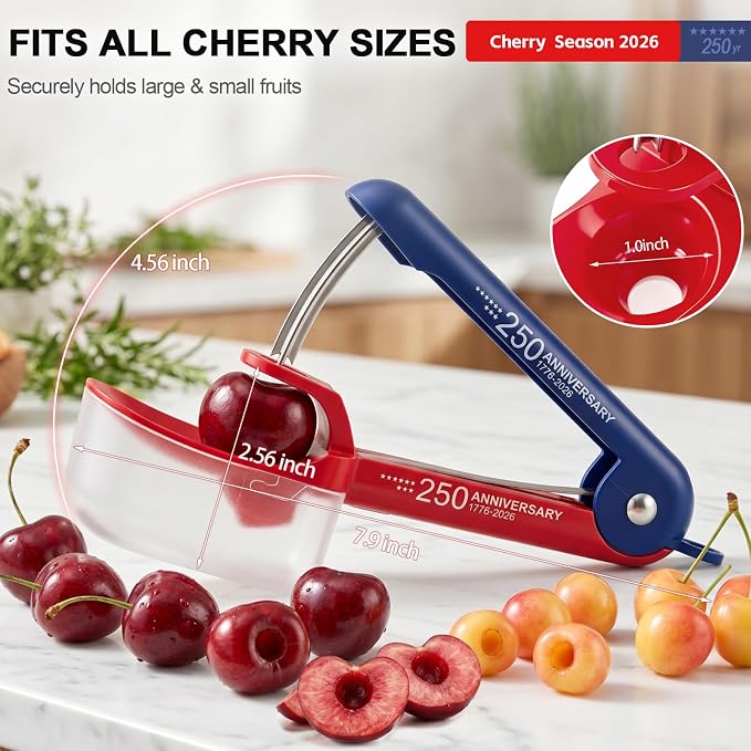 Cherry Pitter Cherries Pitter Tool For Cherry Season | 250th Independence Day Pattern,Stainless Steel Rod,Lock Design, Sorage Box,Dishwasher