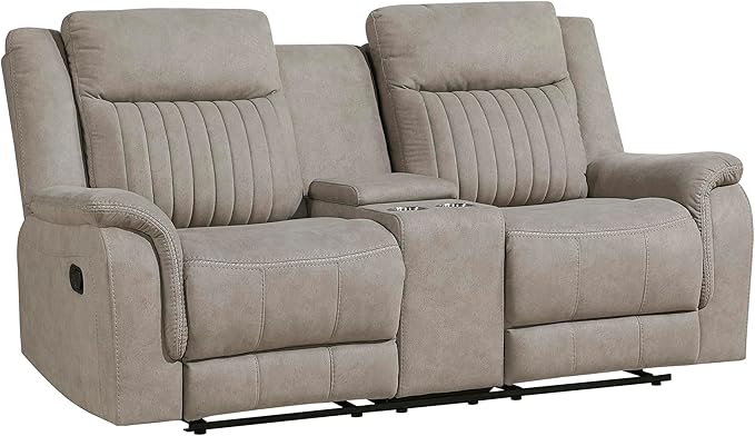 Lexicon Manual Double Reclining Loveseat, Polished Microfiber Manual Wall