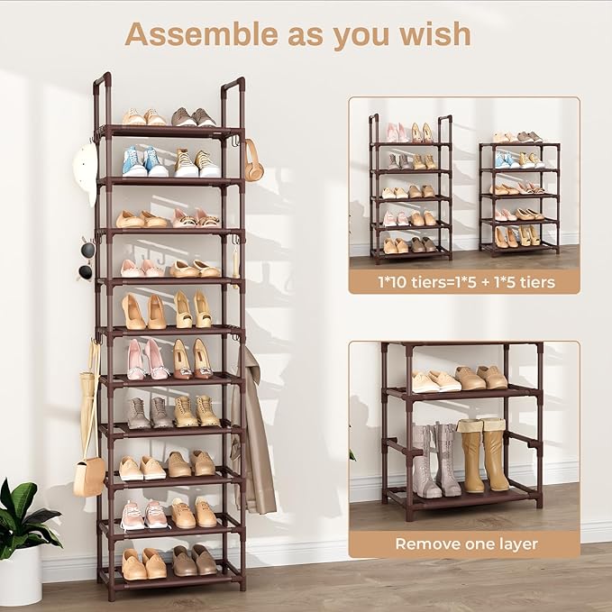 VTRIN 10 Tiers Tall Shoe Rack Holds 20-25 Pairs of Shoes Sturdy Vertical Shoe