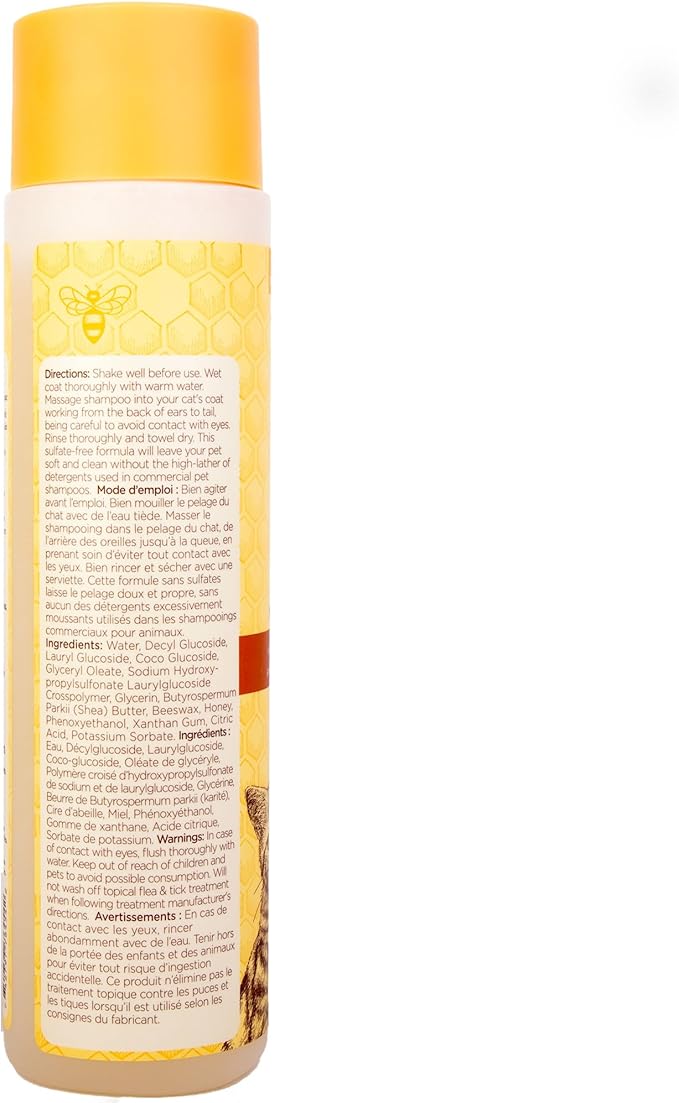BURT'S BEES FOR PETS Hypoallergenic Cat Shampoo with Shea Butter and Honey, Gentle Formula for Indoor Cats with Dry or Sensitive Skin, pH Balanced, Fragrance-Free, 10 Fl Oz - 2 Pack