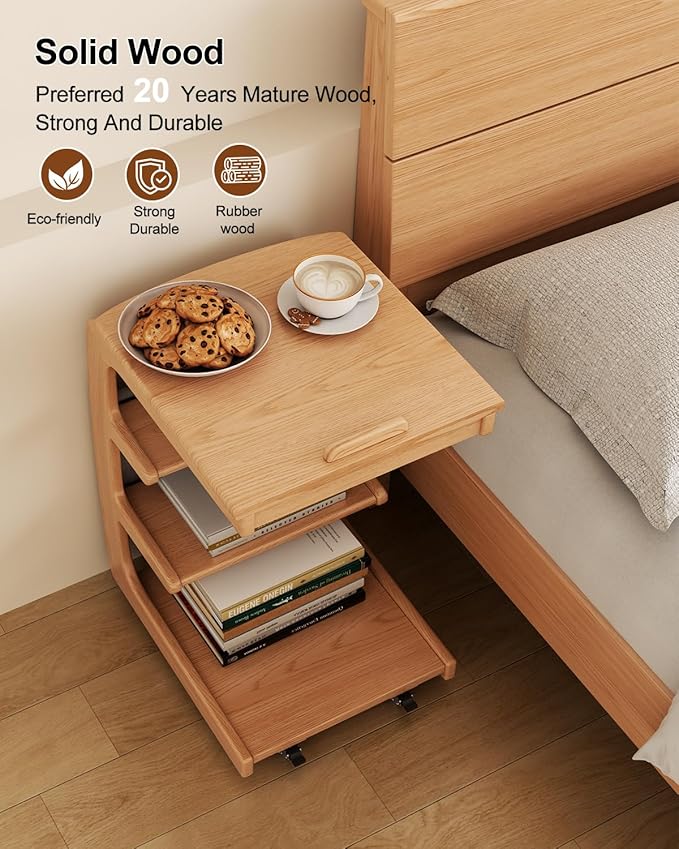 AQIMUELE Wooden C-Shaped End Table, Couch Desk