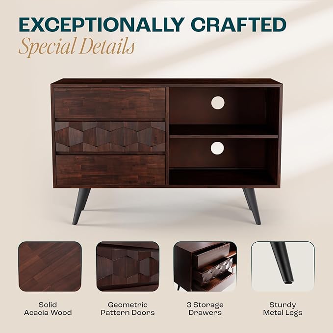 Bme Georgina 45 Inch Solid Wood TV Stand, Under 10 Minutes Assembly