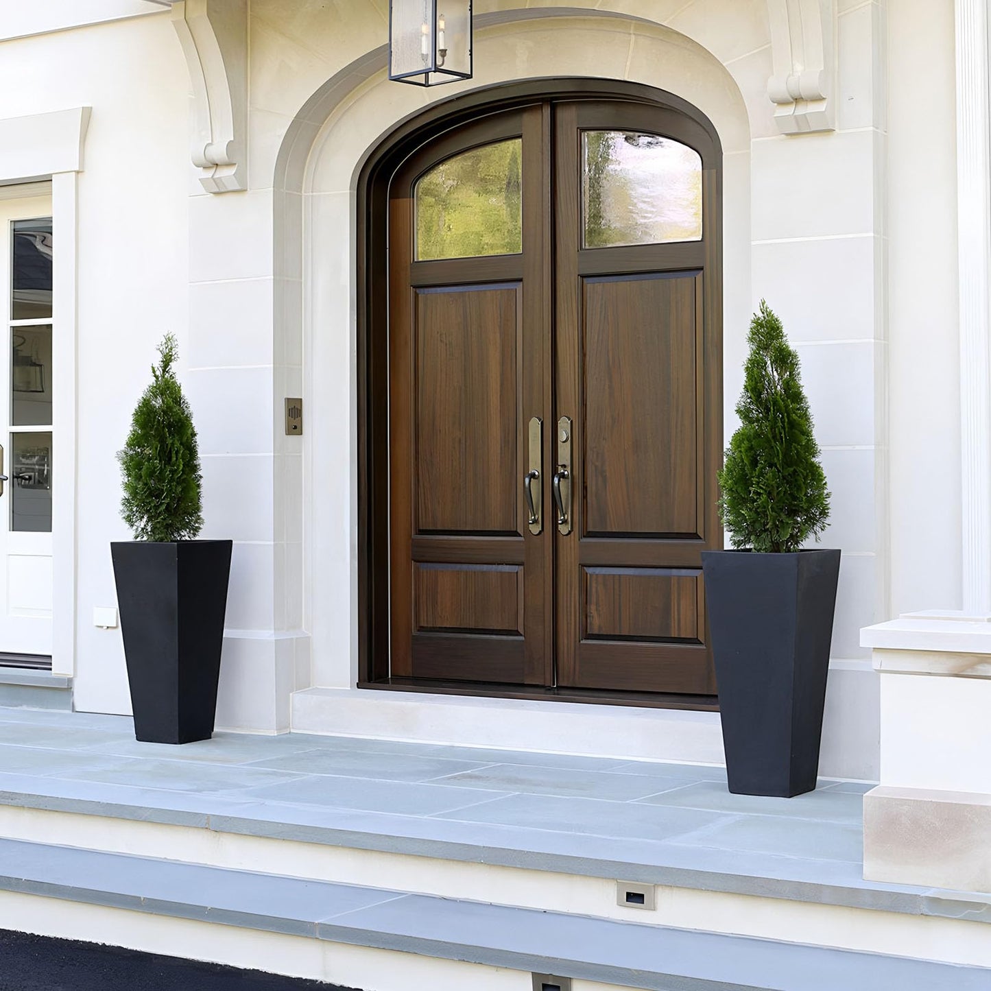 Ningering 22'' Tall Outdoor Planters Set of 2, Front Porch Planters with Drainage Holes ＆ Water Level Monitor ＆ Inner Bucket, Large Black Planter for Outdoor Indoor Plant