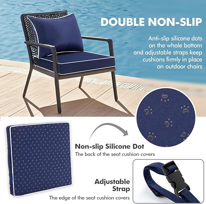 MIULEE Navy Outdoor Seat Cushion 22x24 Inch Waterproof & 3 Year Fade Resistant